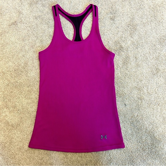 Under Armour heat gear fuchsia pink ribbed racer back tank top M - Picture 4 of 7